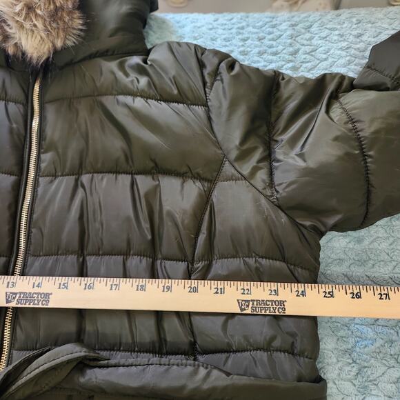 LOFT Army Olive Green Removable Faux Fur Hood Puffer Jacket Coat Size 16 - Picture 5 of 11